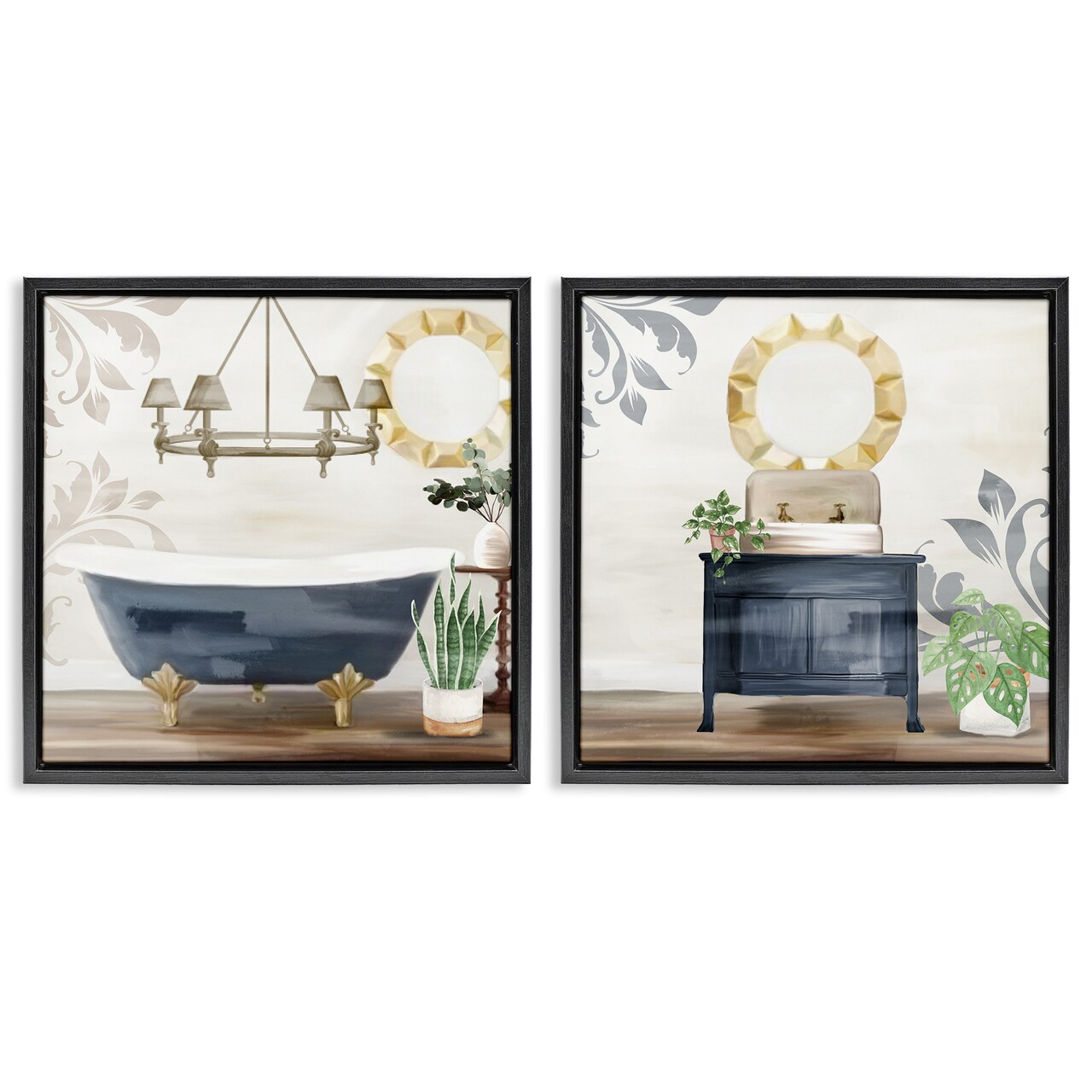Stupell Industries Chic Bathroom Interior Still Life Framed Floater Canvas Wall Art